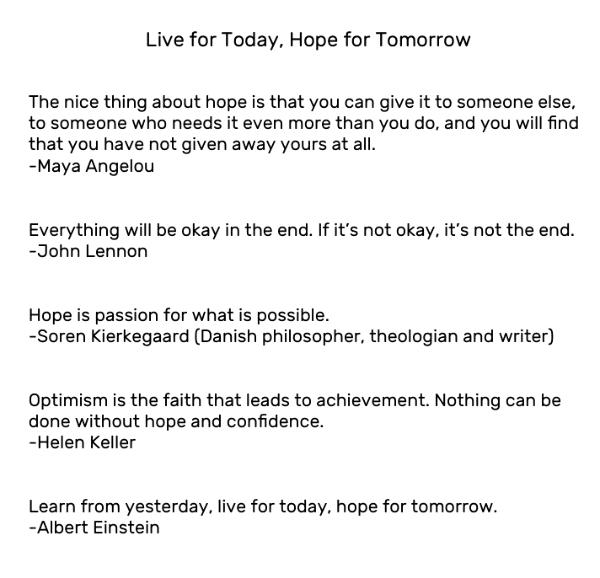 Hope. Live For Today, Hope For Tomorrow 2025 (Sold)