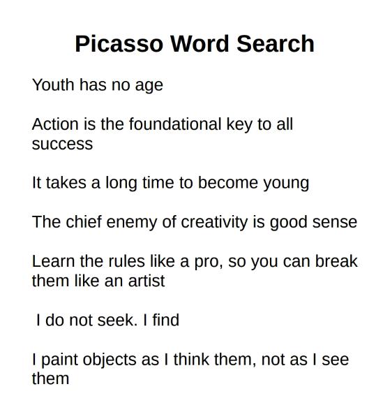 Picasso. I Do Not Seek, I Find (2021) 